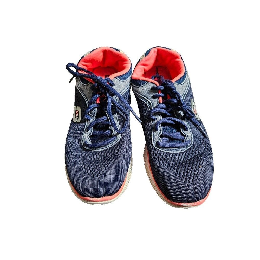 Skechers Skech-Knit Memory Foam Womens Size 7 Navy Pink Walking Shoes 11728